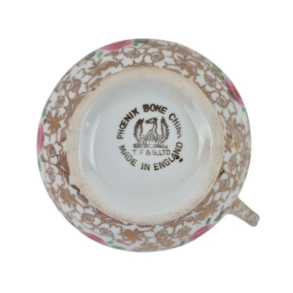 Thomas Forester & Sons Teacup Saucer Set Gold Floral Pink Rose Pattern England - Picture 8 of 10